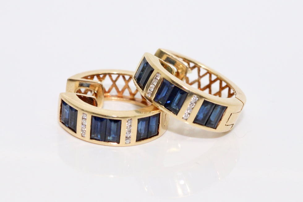 A Lovely Pair of 18ct 750 Yellow Gold Sapphire & Diamond Hoop Earrings