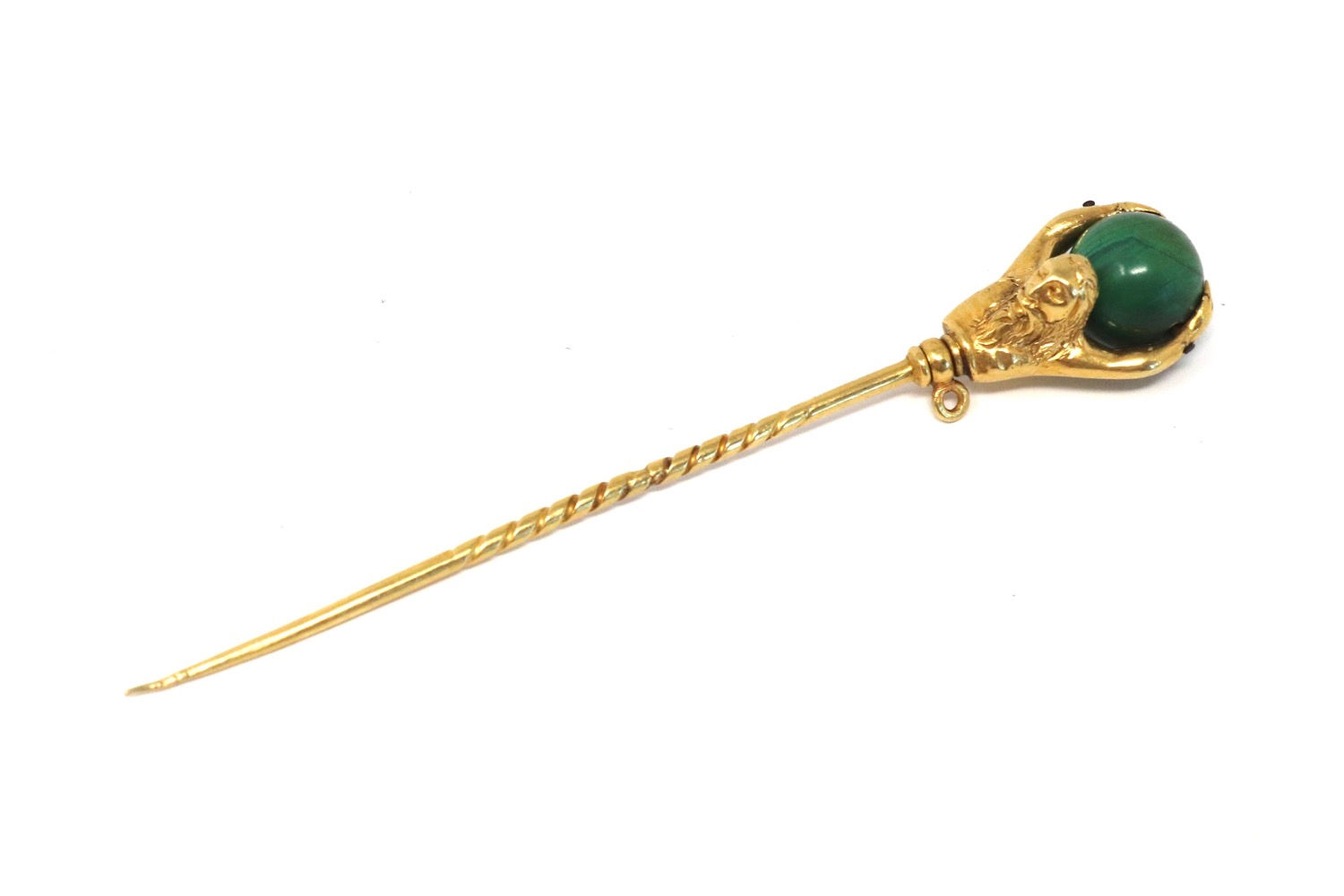 A Rare Antique Georgian 18ct Gold Malachite World on Altlas' Shoulders Stickpin 