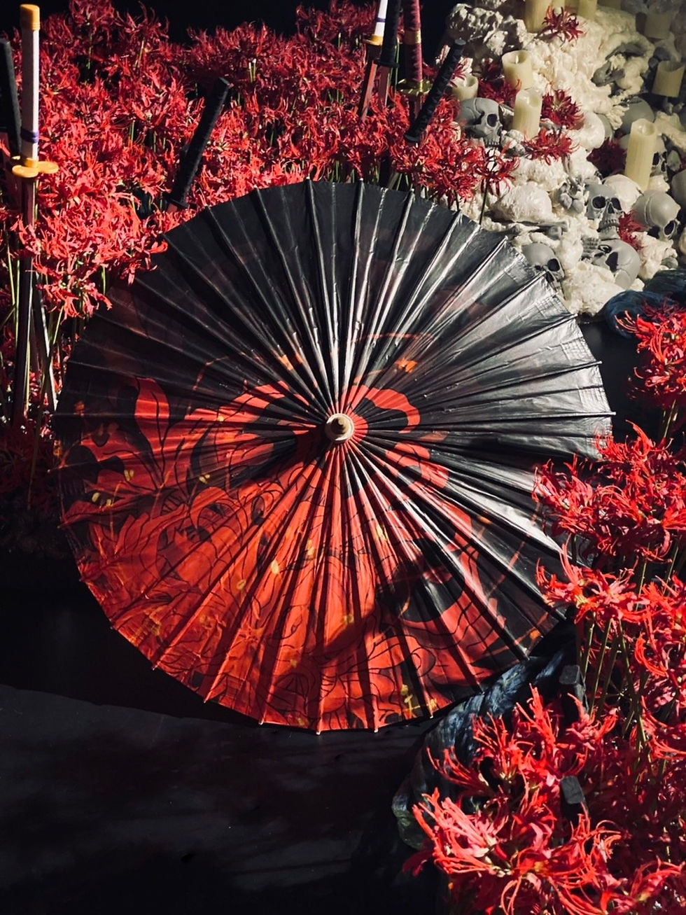 二棚:彼岸花油紙傘-黑100cm