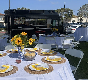 full-service outdoor Mexican catering setup with tables and chairs in San Diego