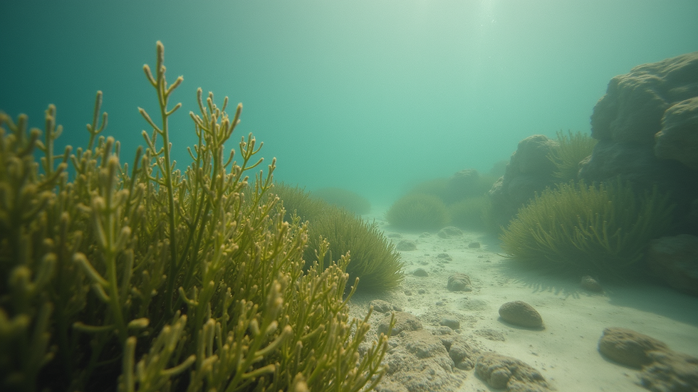 Underwater view of a school of damselfish in a seagrass bed