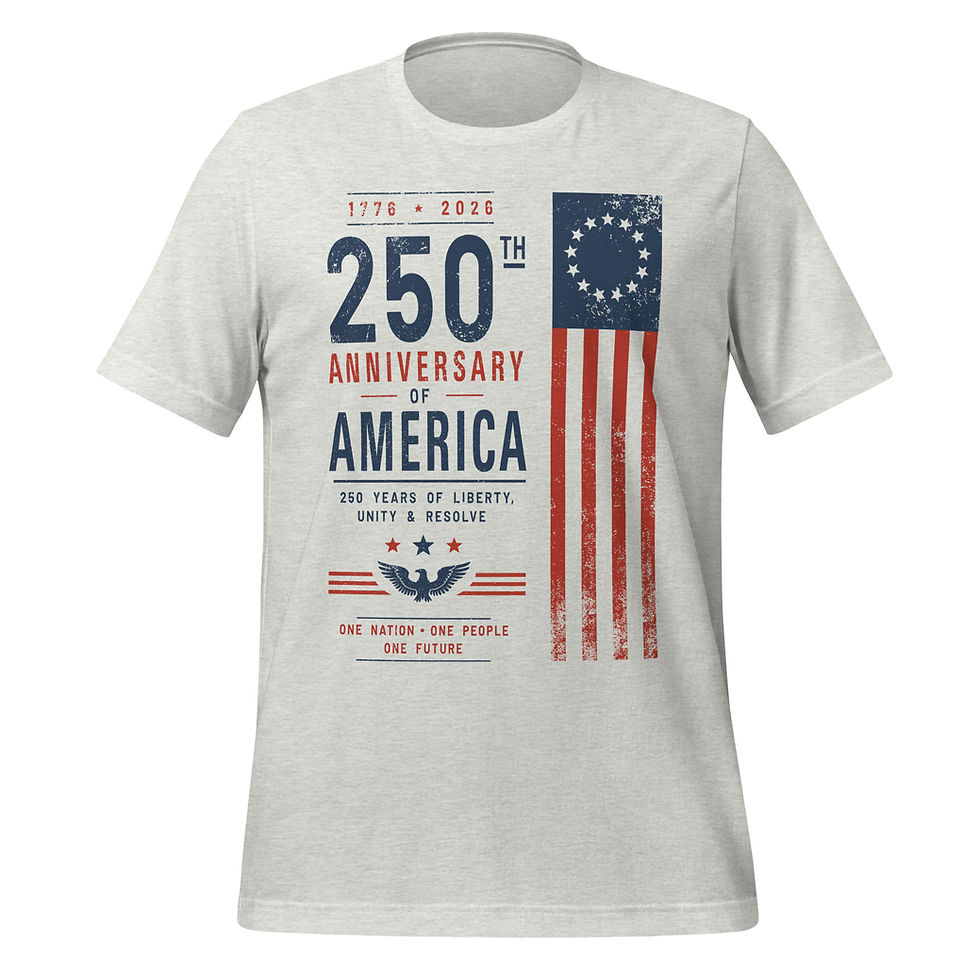 Thumbnail: Ash white graphic tee featuring “250th Anniversary of America” typography design