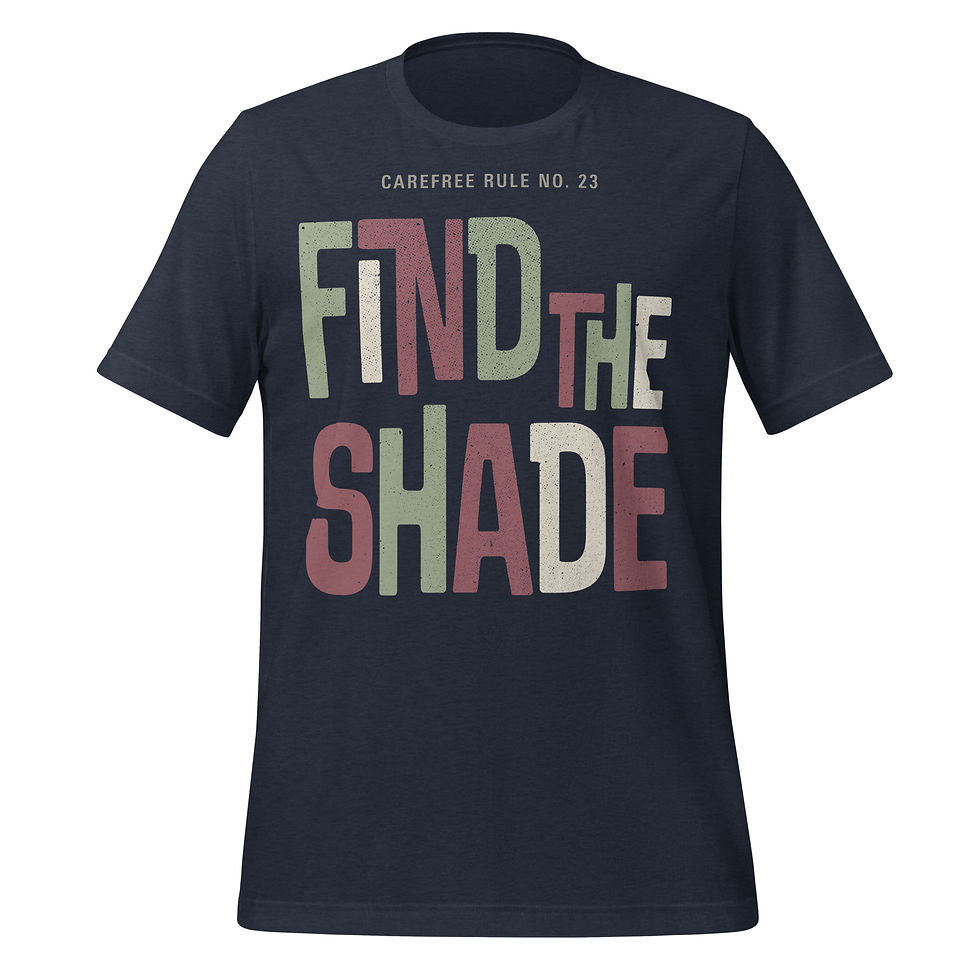 Thumbnail: Navy blue T-shirt with “Find the Shade” printed typographic design