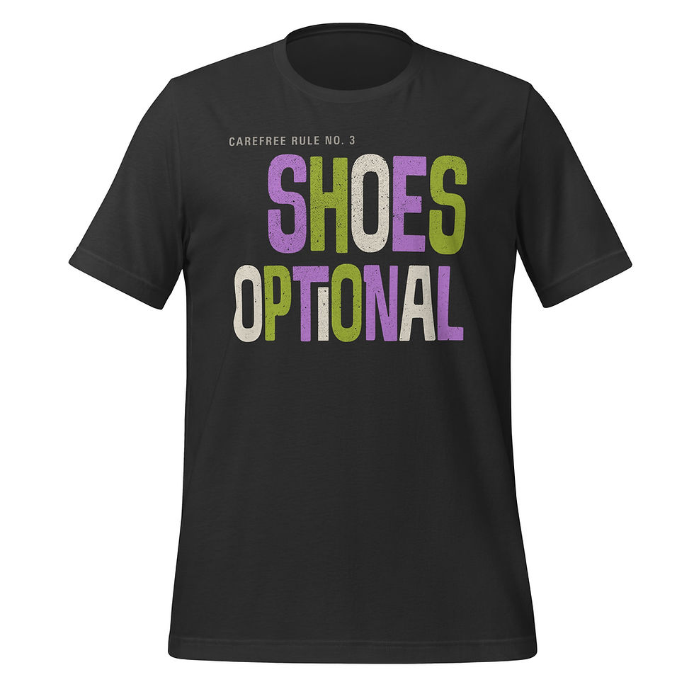 Thumbnail: COLOR T-shirt featuring “Shoes Optional” message