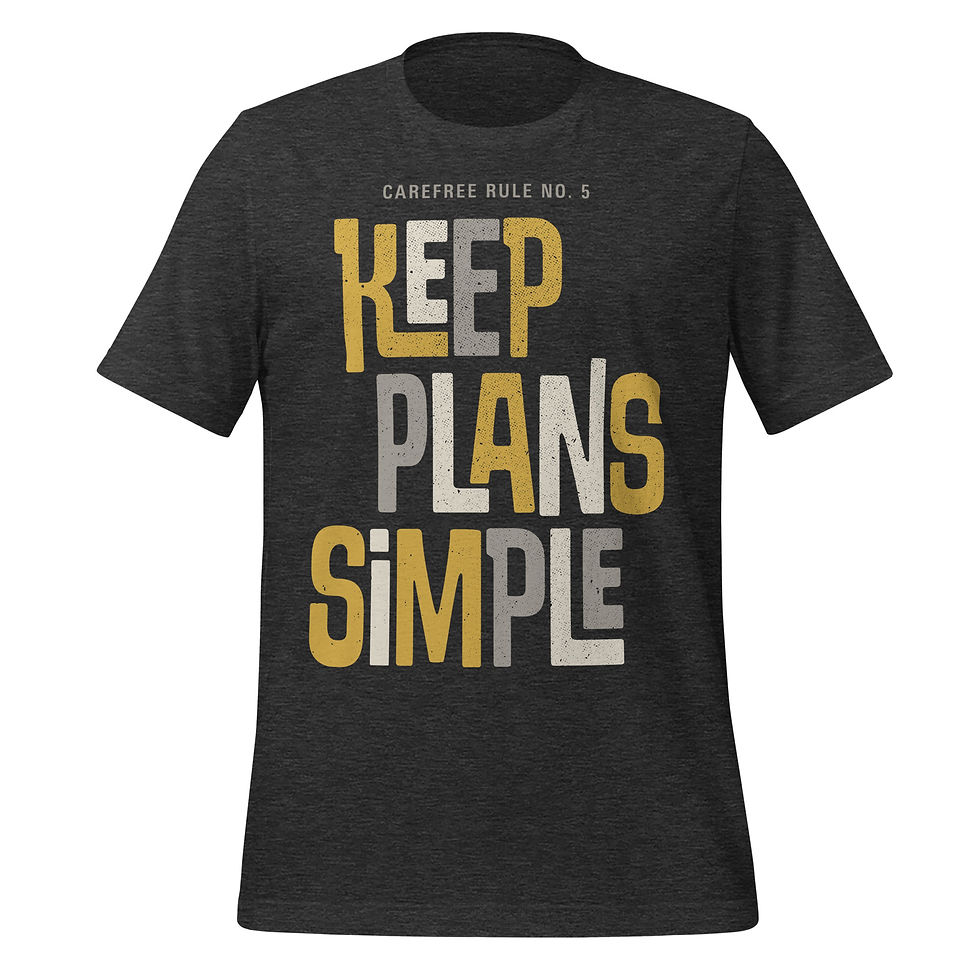 Thumbnail: Dark grey T-shirt with “Keep Plans Simple” printed typographic design