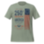 Sage T-shirt with “250th Anniversary of America” patriotic text graphic