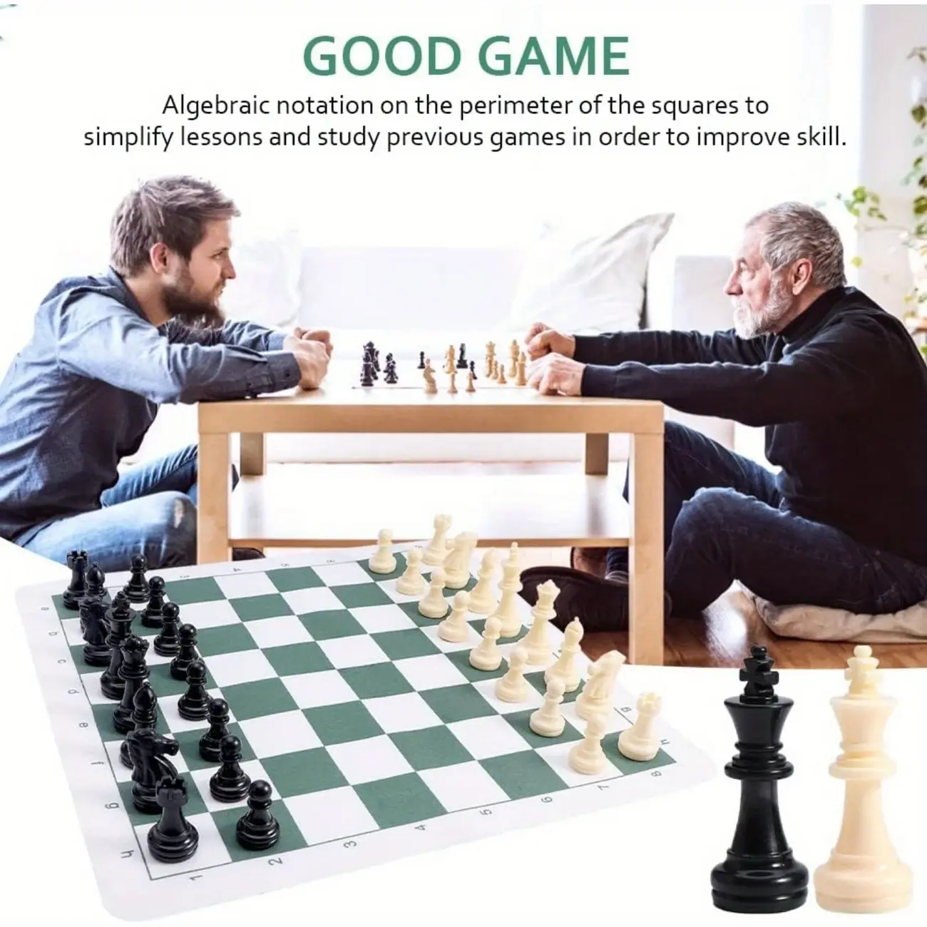 Premium Chess Set with Roll-Up Mat, Pieces & Storage Bag