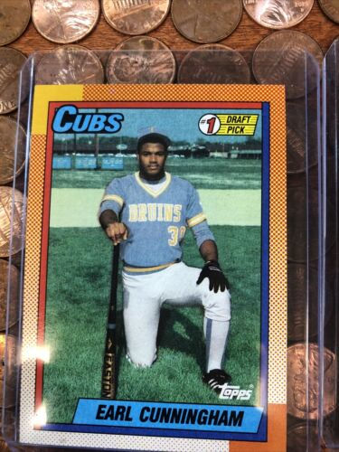 Thumbnail: (2)EARL CUNNINGHAM 1990 Topps Baseball Rookie Card #134 Cubs Error double stamp
