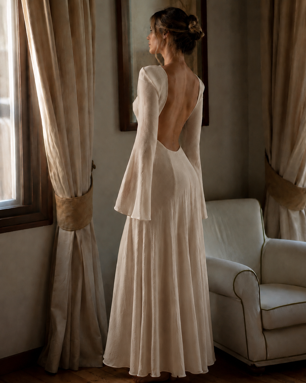 Thumbnail: Penelope Long Dress - French Style Backless Knit Dress