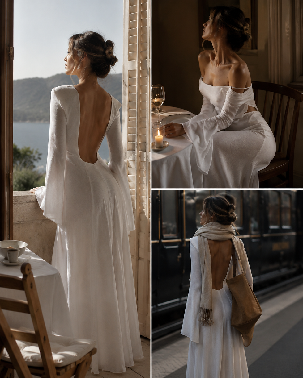 Thumbnail: Penelope Long Dress - French Style Backless Knit Dress
