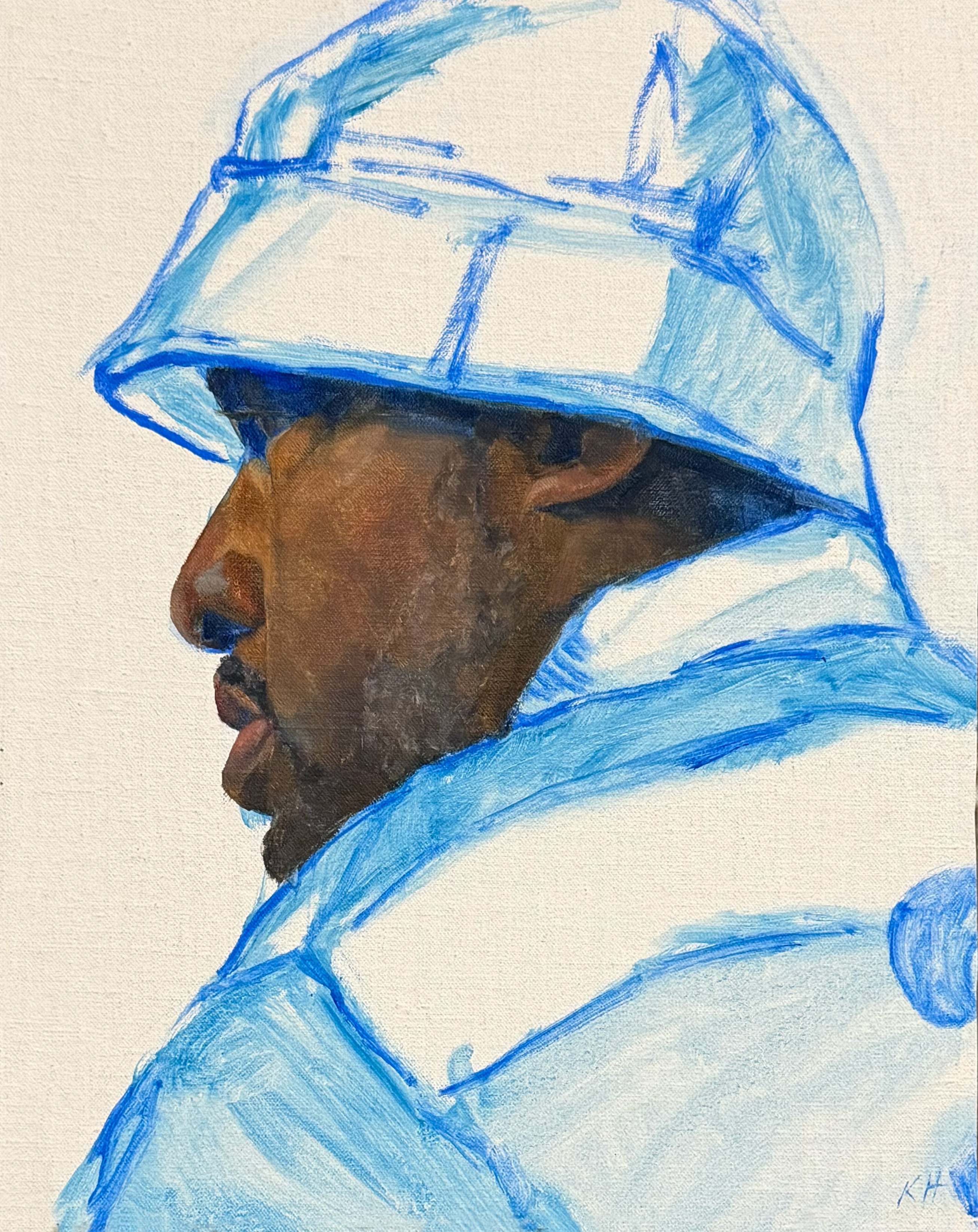 Oil painted portrait of Jahar, with an emphasis on theOil painted portrait of Jahar, with an emphasis on the blue oil paints. blue oil paints.