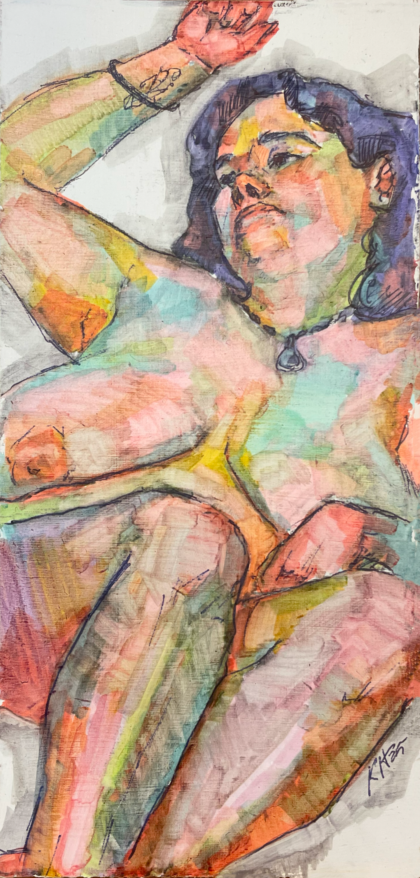 Mini drawing of Sarah, made with mildliners and ballpoint pen, very colorful