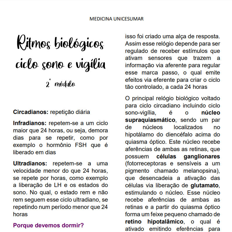 Ritmos biológicos ciclo sono e vigília