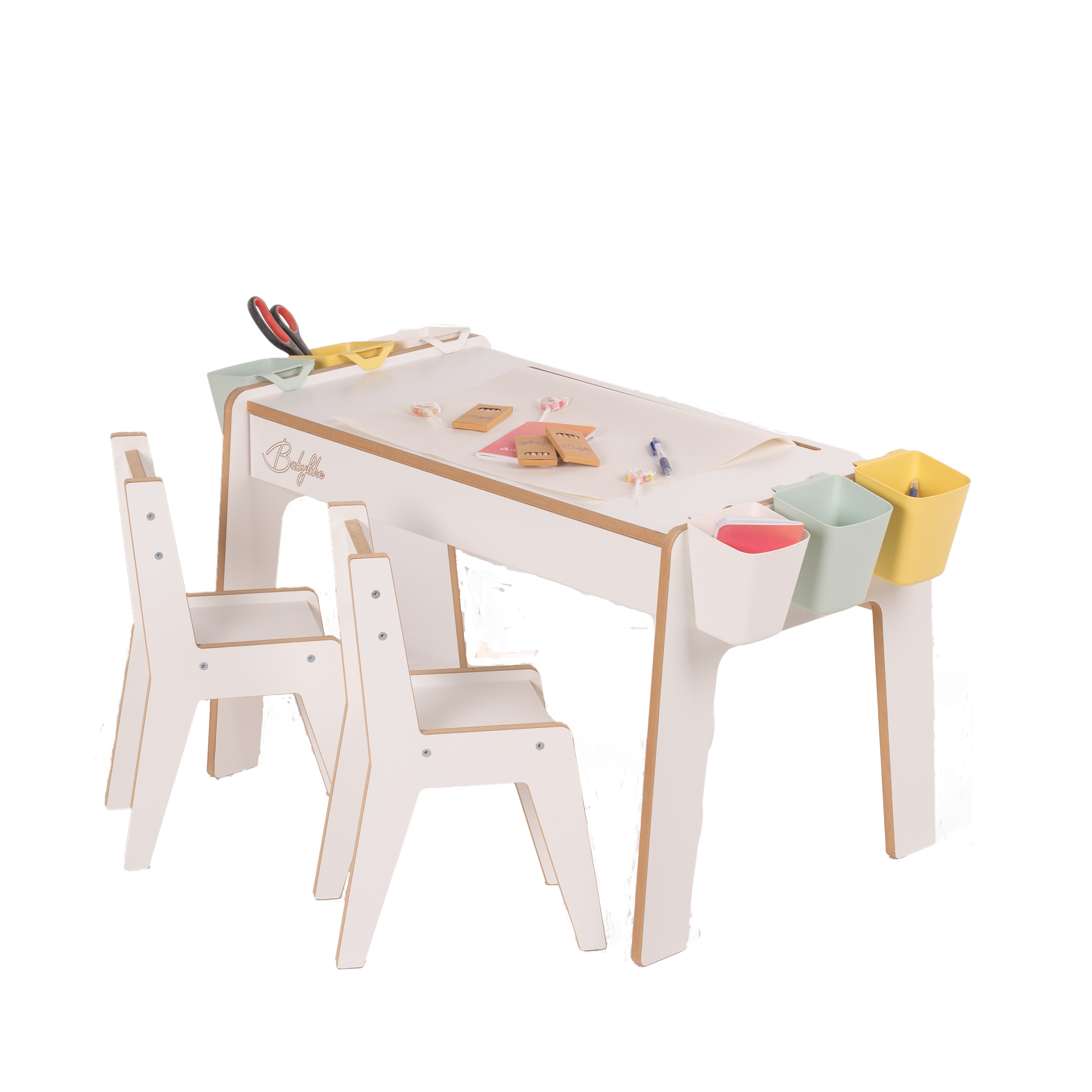 Stolik dziecięcy z szufladą + 2 krzesełka | Zestaw mebli z dodatkami – BIAŁY