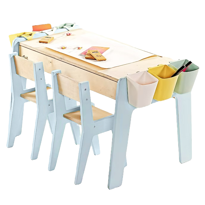 Stolik z szufladą + 2 krzesełka dla dzieci | NIEBIESKI | Zestaw z dodat