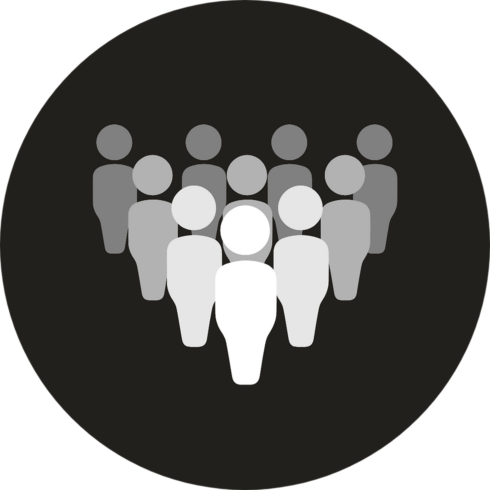Group of people icon, with a dark background and white figures.