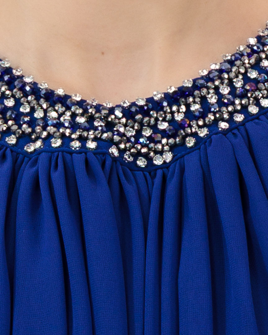 Thumbnail: Royal Blue Embellished Halter Evening Gown