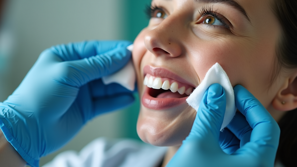 Close-up view of a person applying a cold compress to their cheek after wisdom tooth surgery