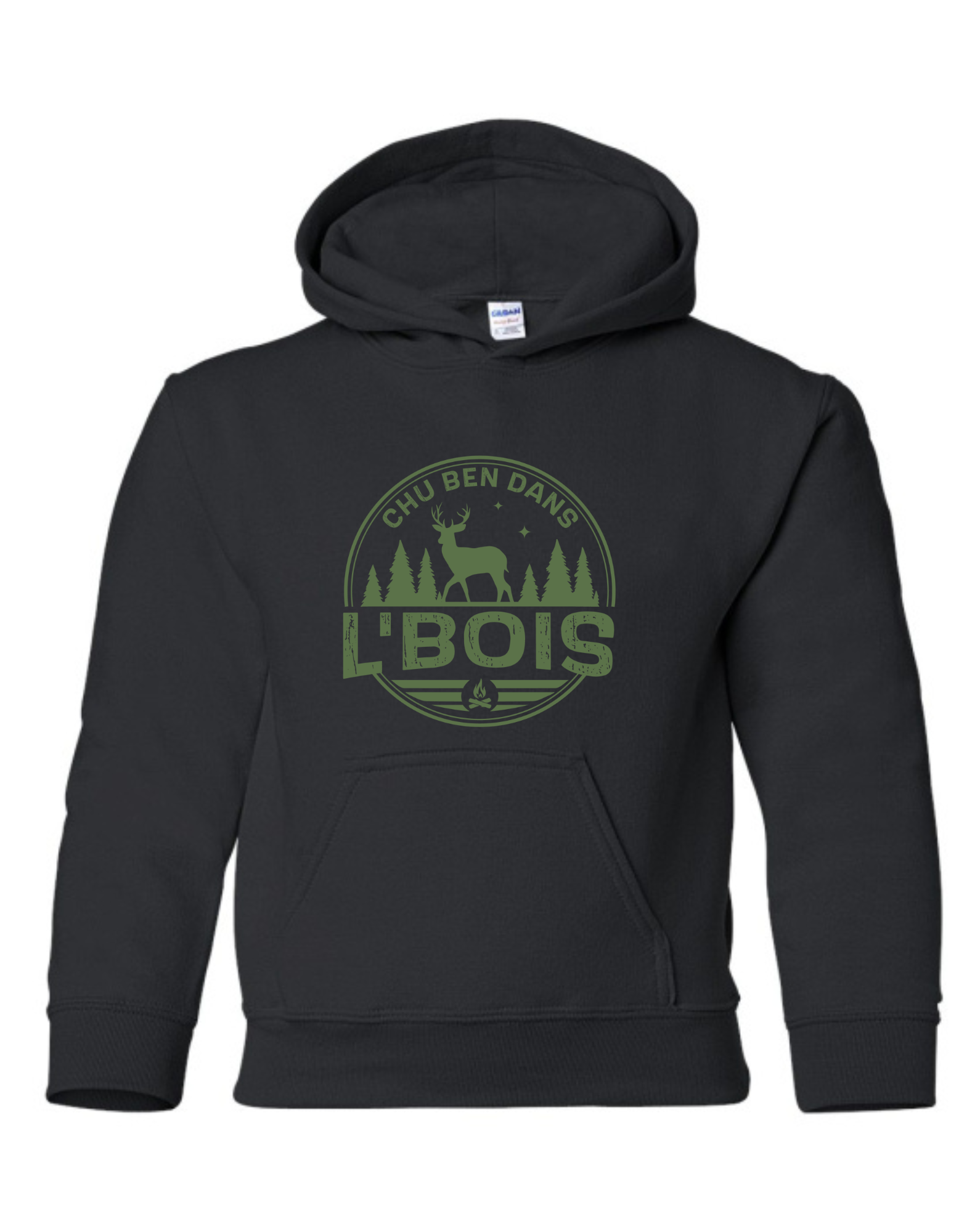 HOODIE NOIR LOGO KAKI POUR ENFANT