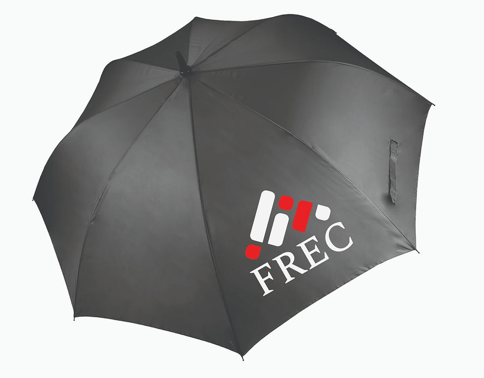 Large Black Golf Umbrella with Iconic FREC logo, expanded view