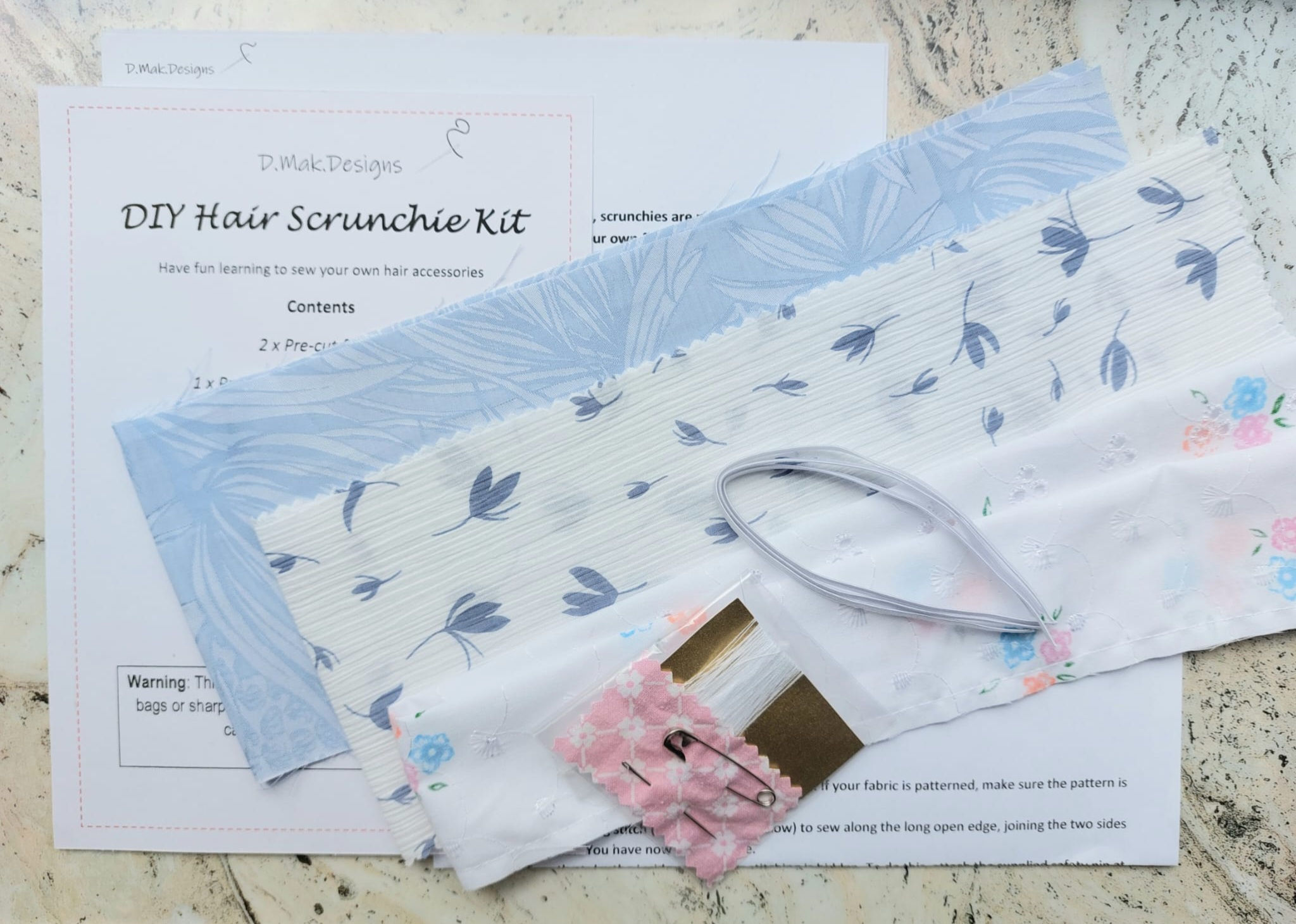 Blue floral make your own scrunchie kit