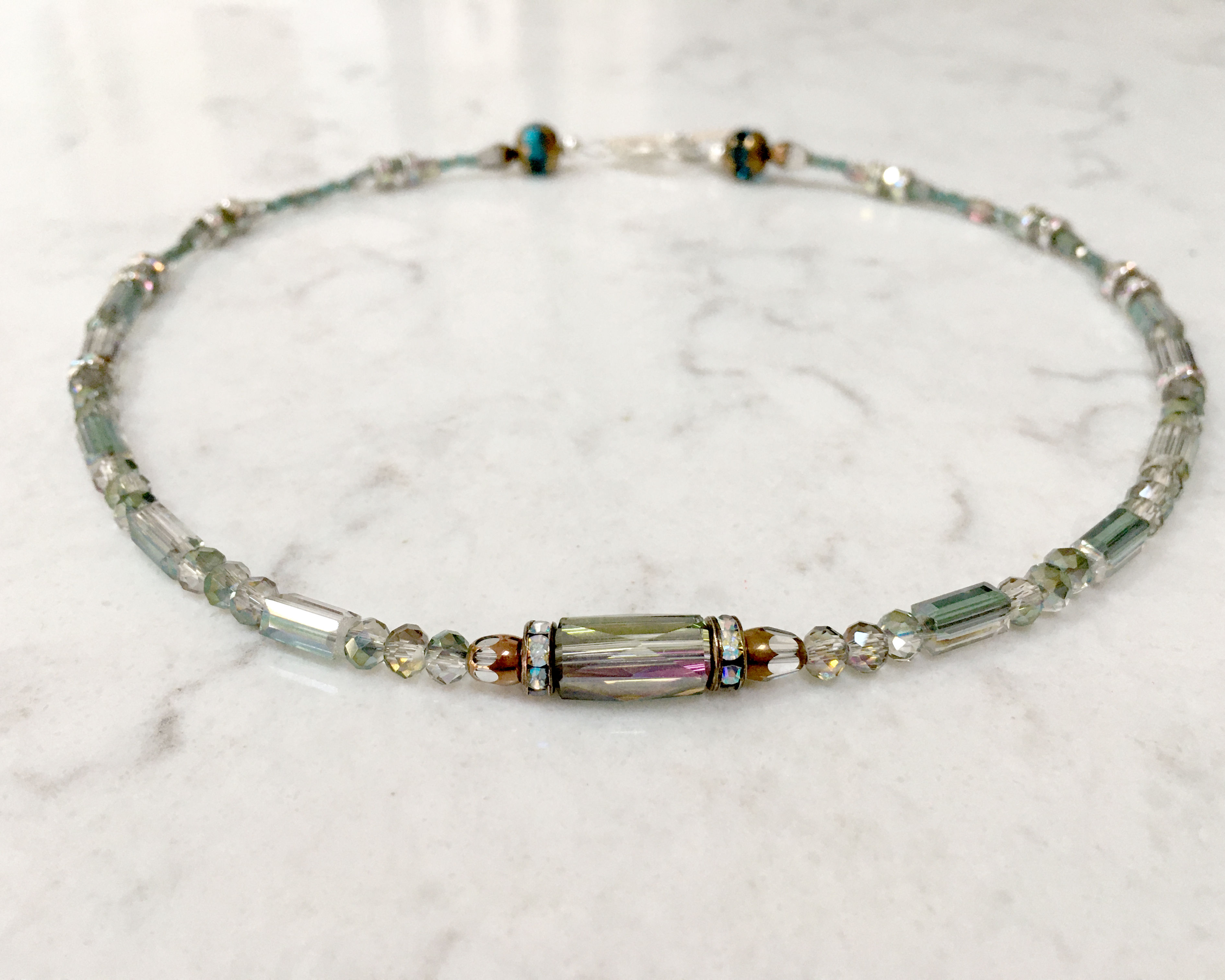 Choker Length Faceted glass and Rondel Necklace Teal