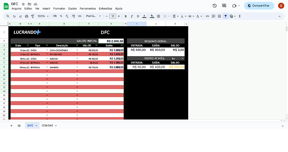 Download de planilha para gerar curva DFC
