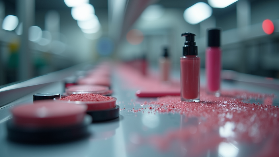 Close-up view of cosmetics being produced in a factory