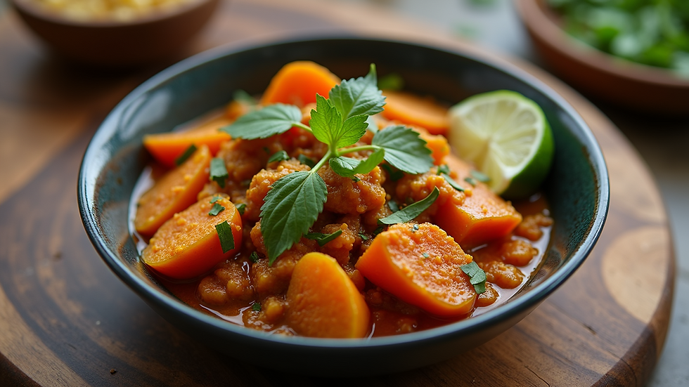 High angle view of a healthy Indian vegetable curry served in a bowl