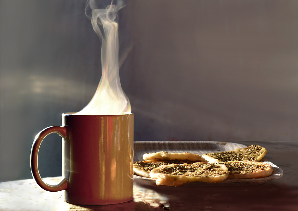 Coffee and baked zaatar pastry: a feeling of wellbeing in lockdown