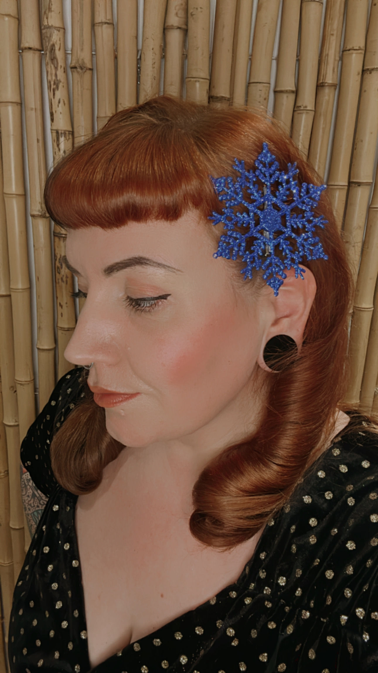 Small Royal Blue Glitter Snowflake Hair Clip