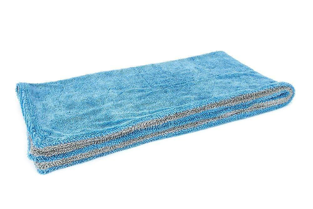 The towel is made with a long pile twist microfiber weave. The double layer design has interior sewn edges, and center stitch