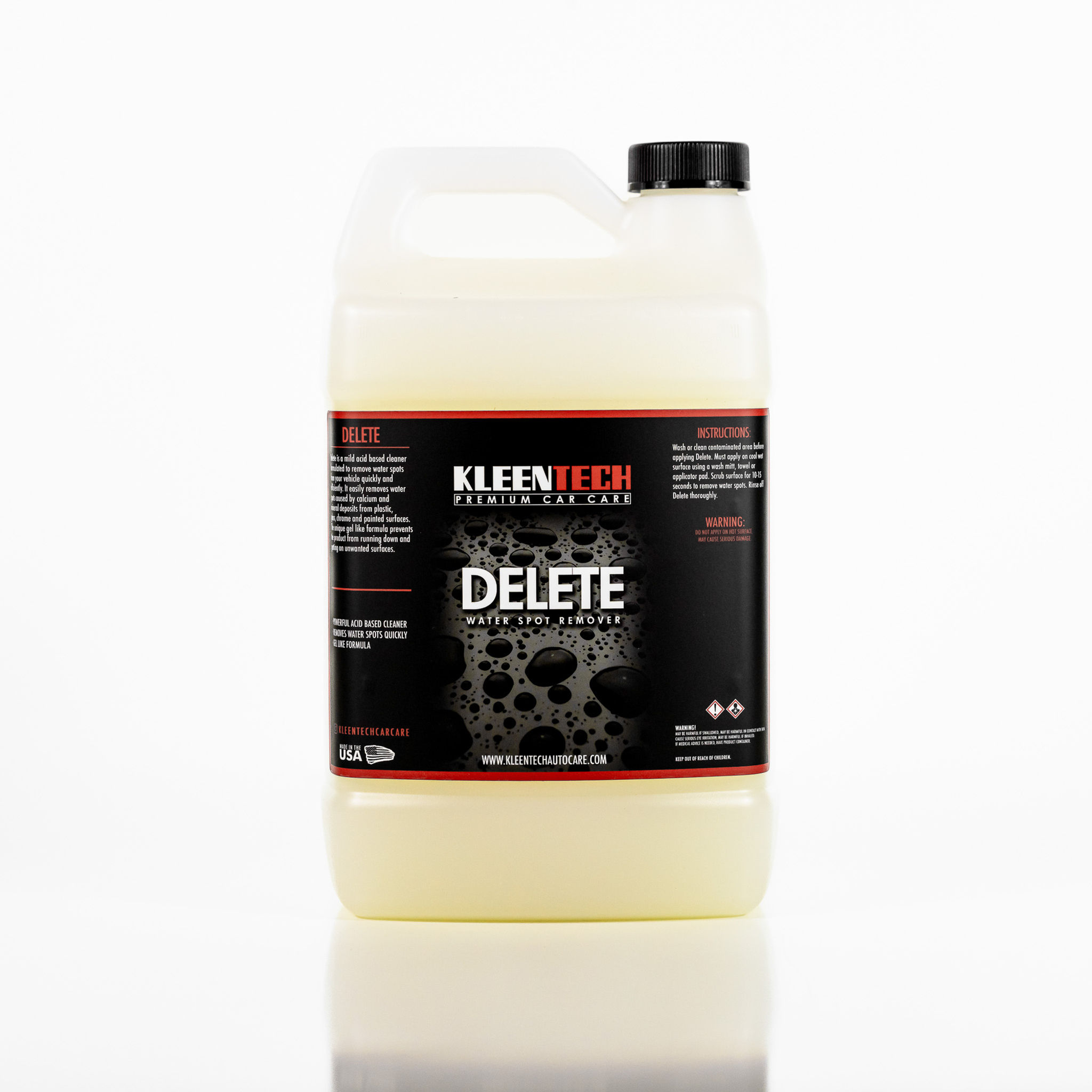 Delete is a mild acid based cleaner formulated to remove water spots from your vehicle quickly and efficiently.