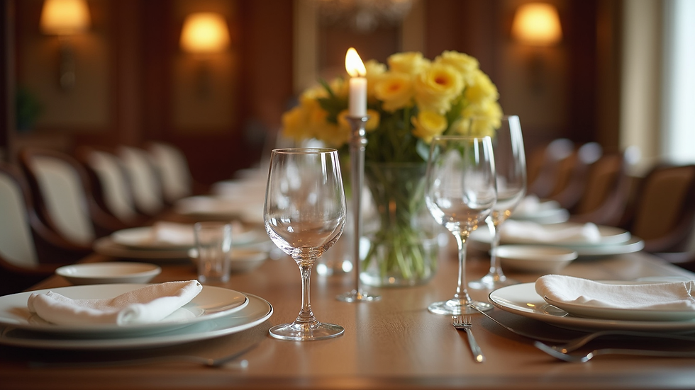 Close-up view of a beautifully set dining table in a royal luxury stay
