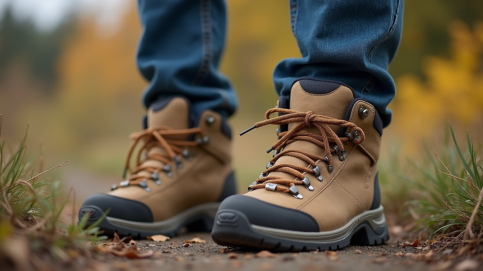 Close-up view of eco-friendly hiking boots made from recycled materials