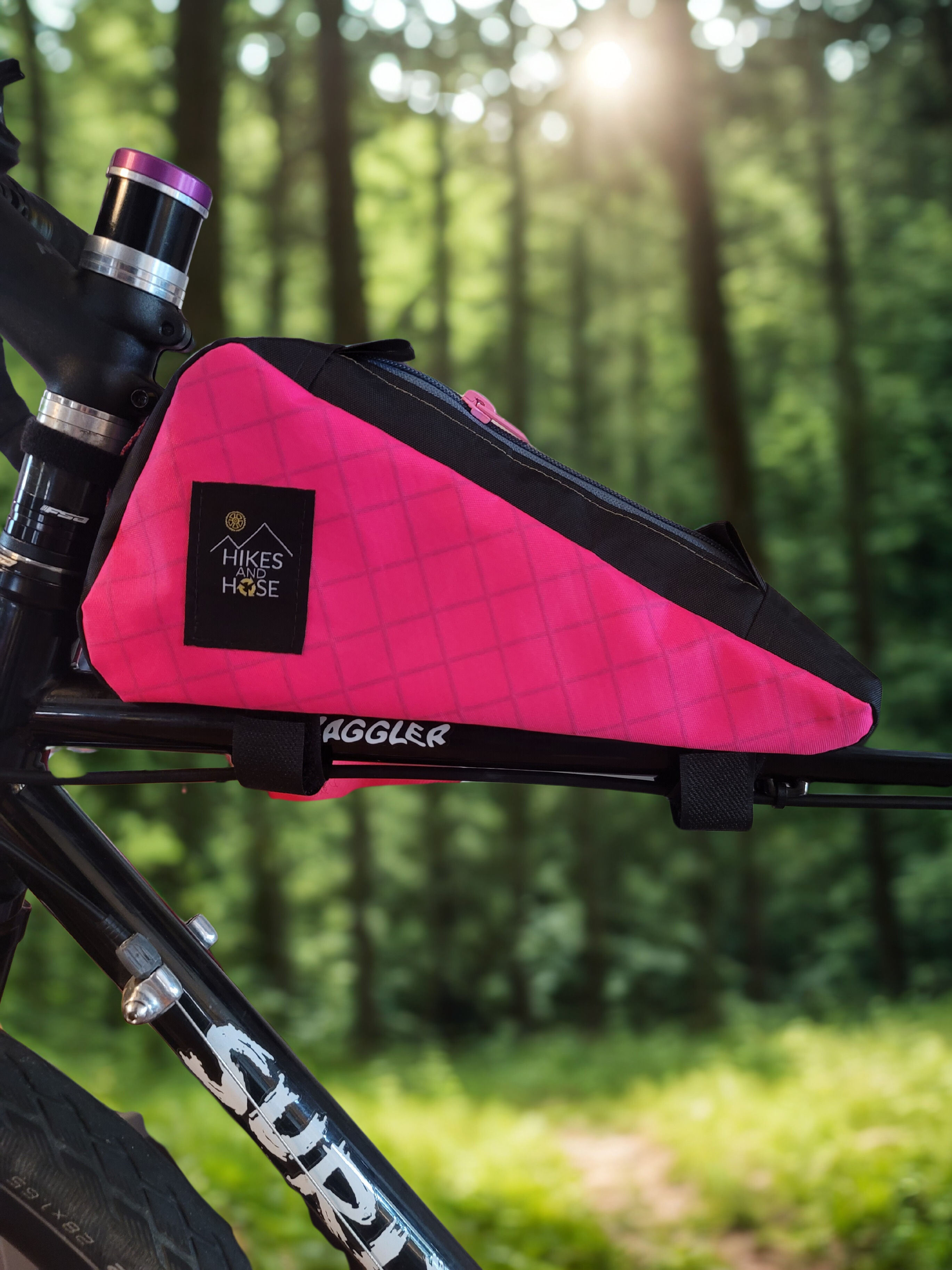 Hot pink top tube bike bag