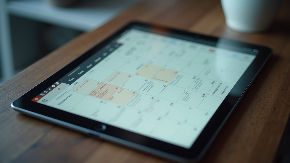 High angle view of a digital calendar on a tablet screen