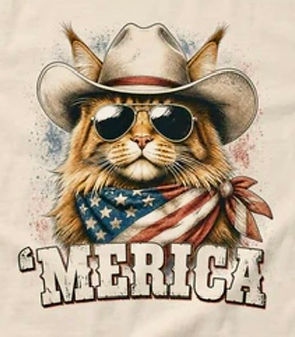 Maine Coon hed shot. He is wearing a cowboy hat, bandana and sunglasses