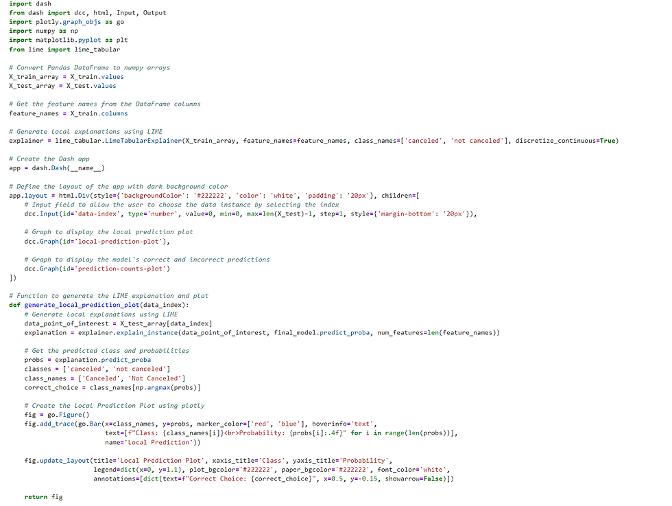 Below is a code snippet demonstrating how to create this interactive Model Interpretation Dashboard using Python and the LIME (Local Interpretable Model-Agnostic Explanations) library: