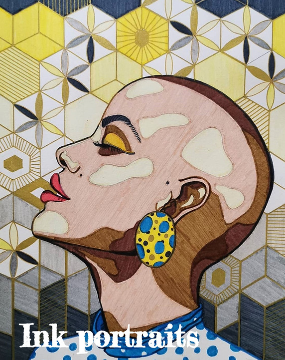 Ink portrait of modern woman SLB Art