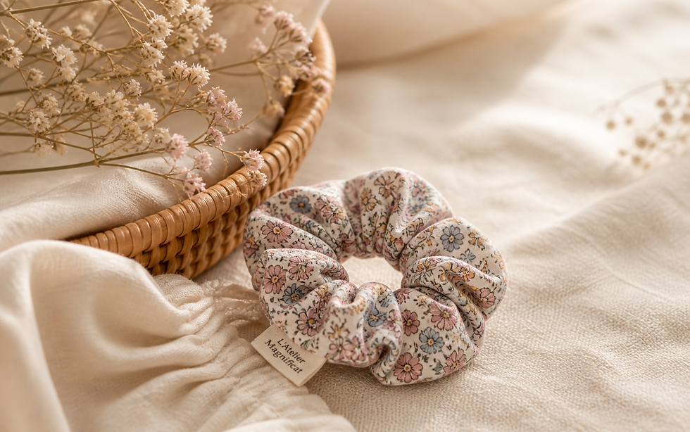 Chouchou en tissu liberty fleuri, fait main.