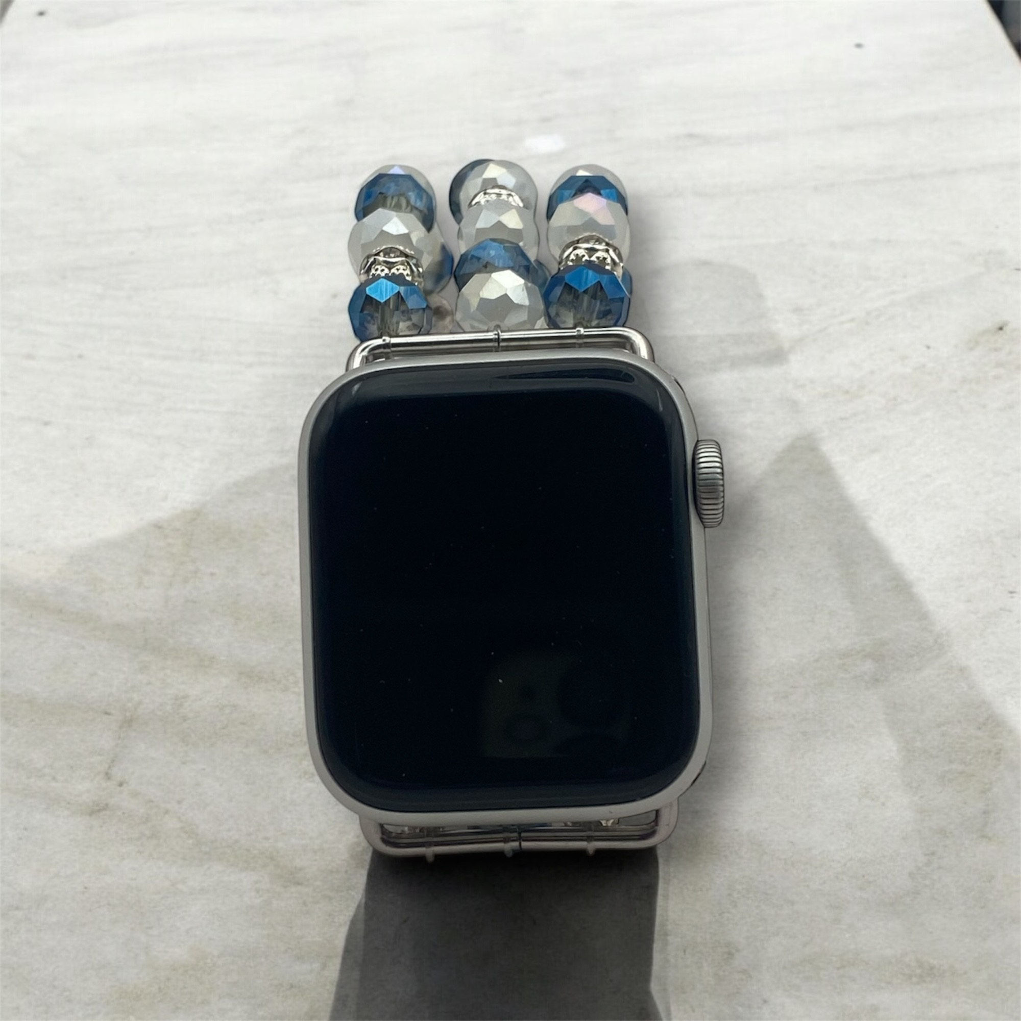 Blue and White I Watch Band Bracelet Front View