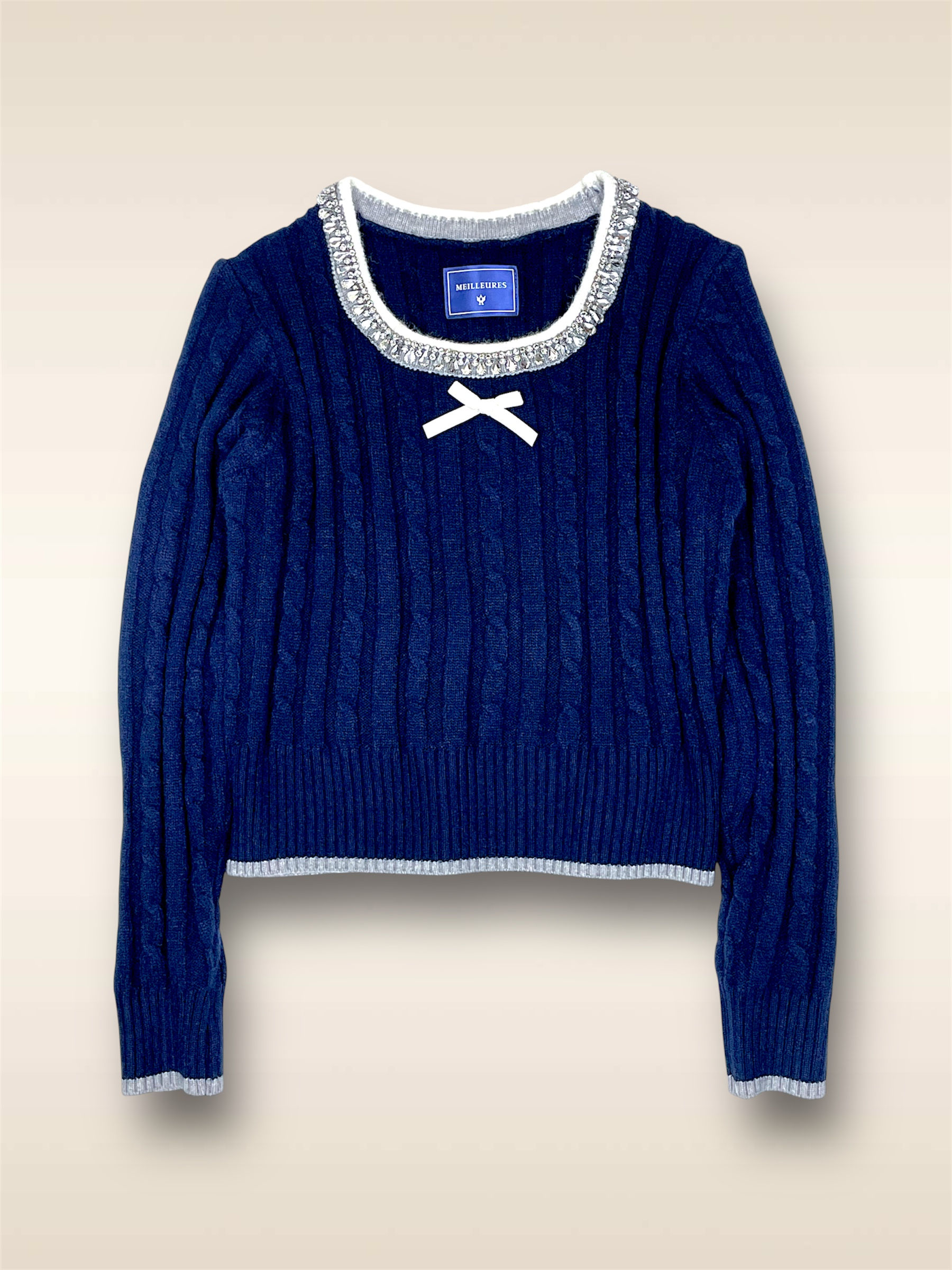 KNIT RIBBON EMBELLISHED SWEATER