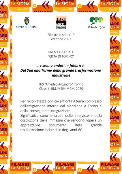 Filmare la Storia - premio Città di Torino