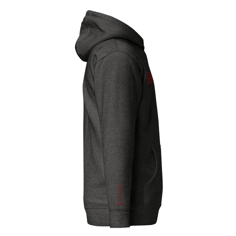Thumbnail: Embroidered Premium Fleece Hoodie - Humboldt Axe Red Mult-Logo