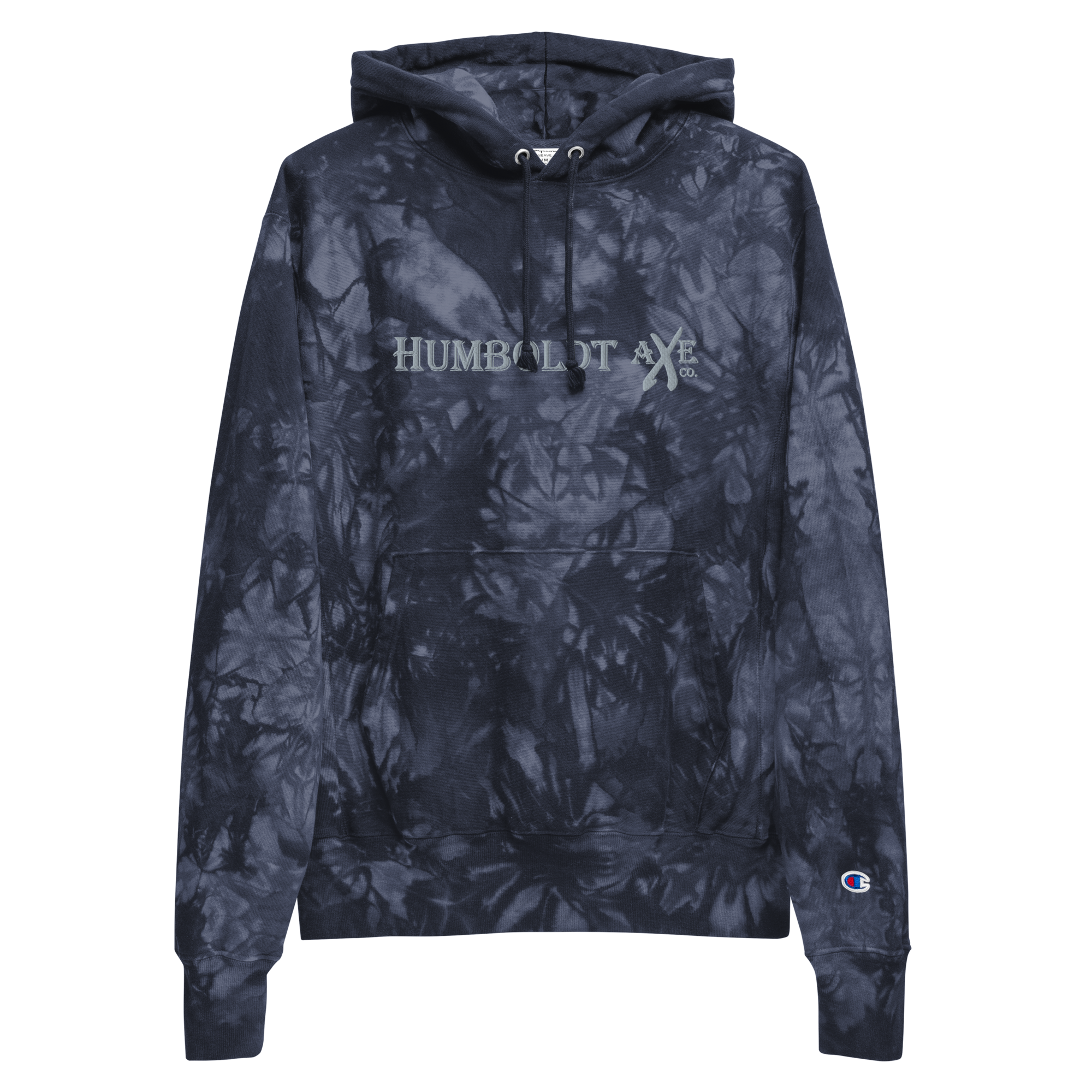 Grey Logo Embroidered - Premium Heavyweight Hoodie | Tie-Dye Blue