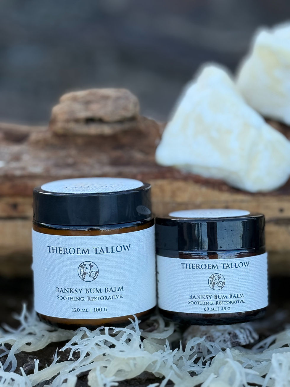 Close-up view of a jar of tallow balm for baby skin care