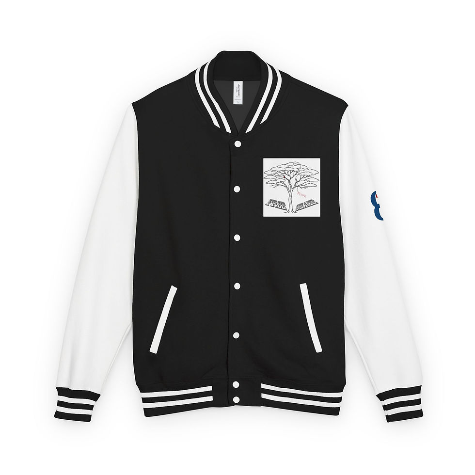 Thumbnail: Free From Shame with red lips Letterman style Jacket