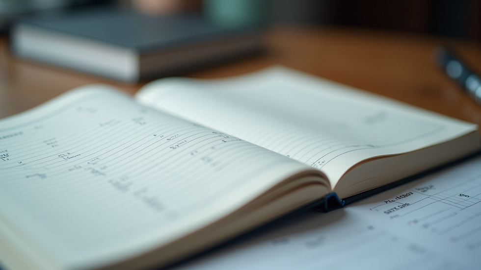 Eye-level view of an open ledger book with columns and rows