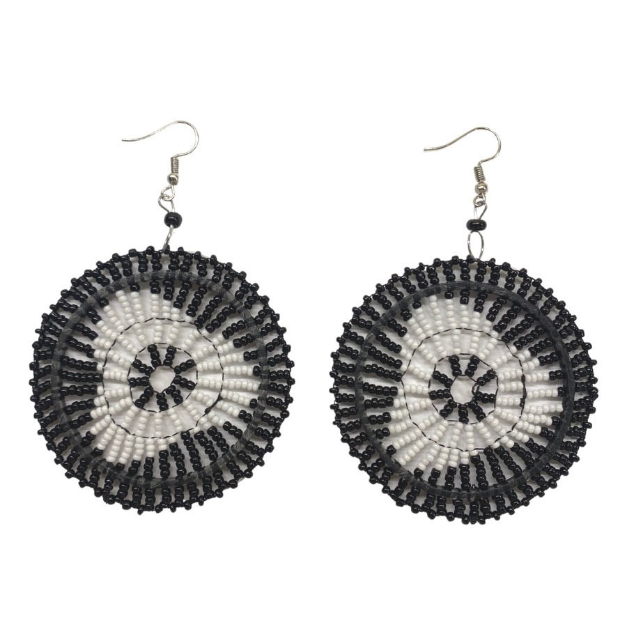 Black & White Afro Beaded Earrings